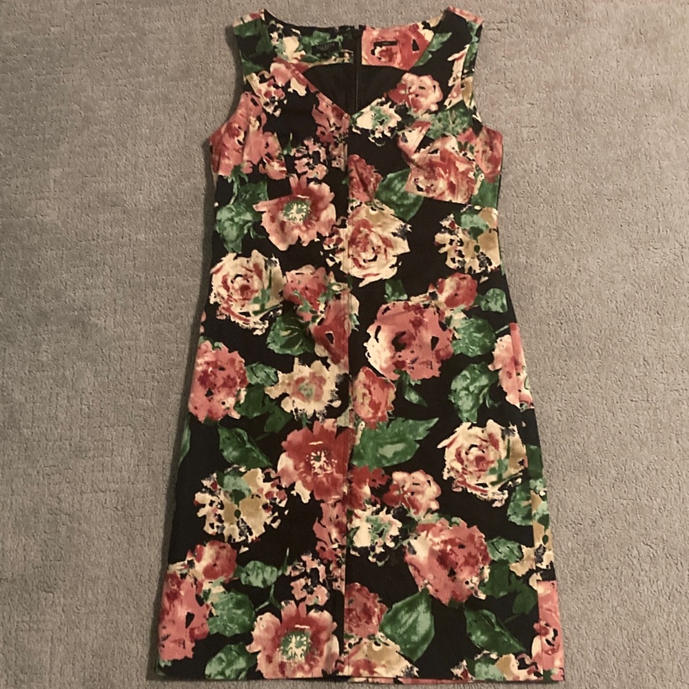 Talbots Asymmetrical Floral Dress - Black and Pink